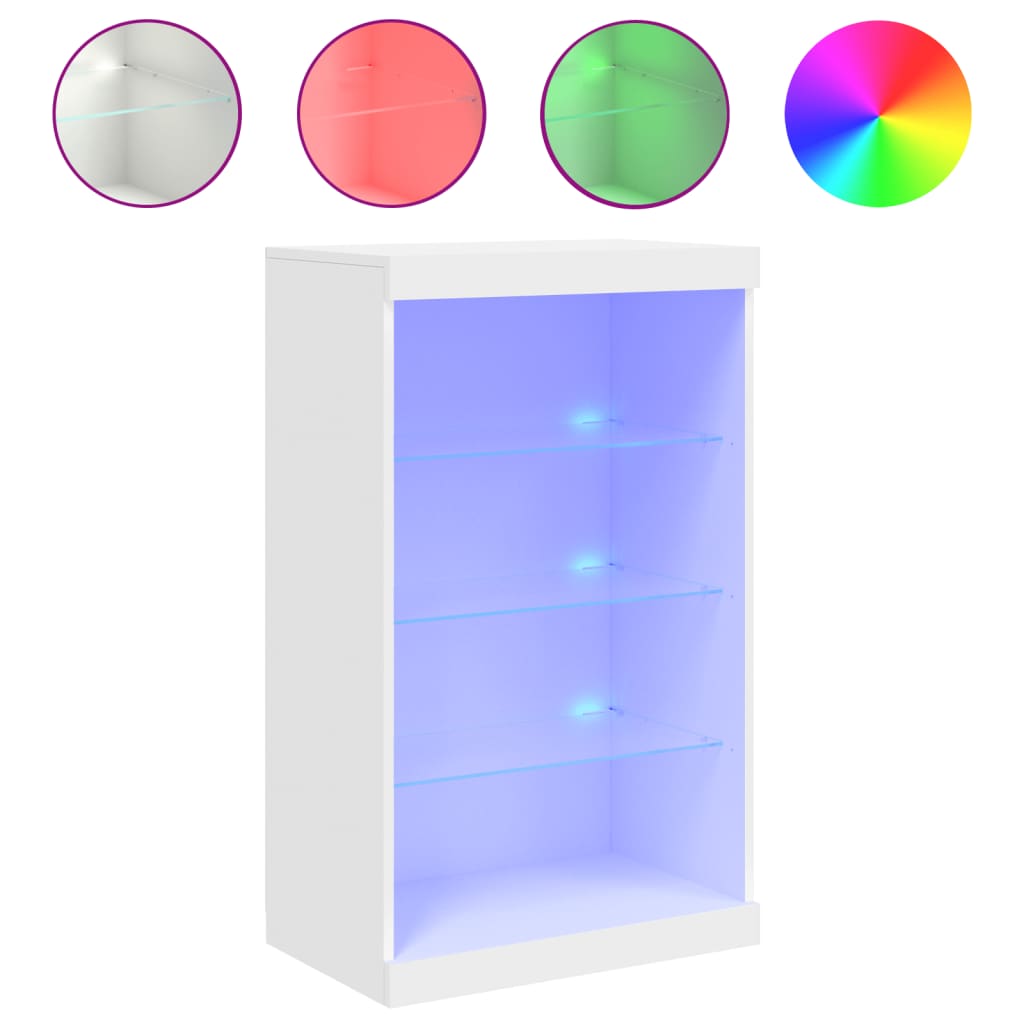 Skjenk med LED-lys hvit 60,5x37x100 cm