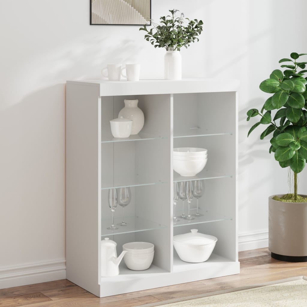 Skjenk med LED-lys hvit 81x37x100 cm
