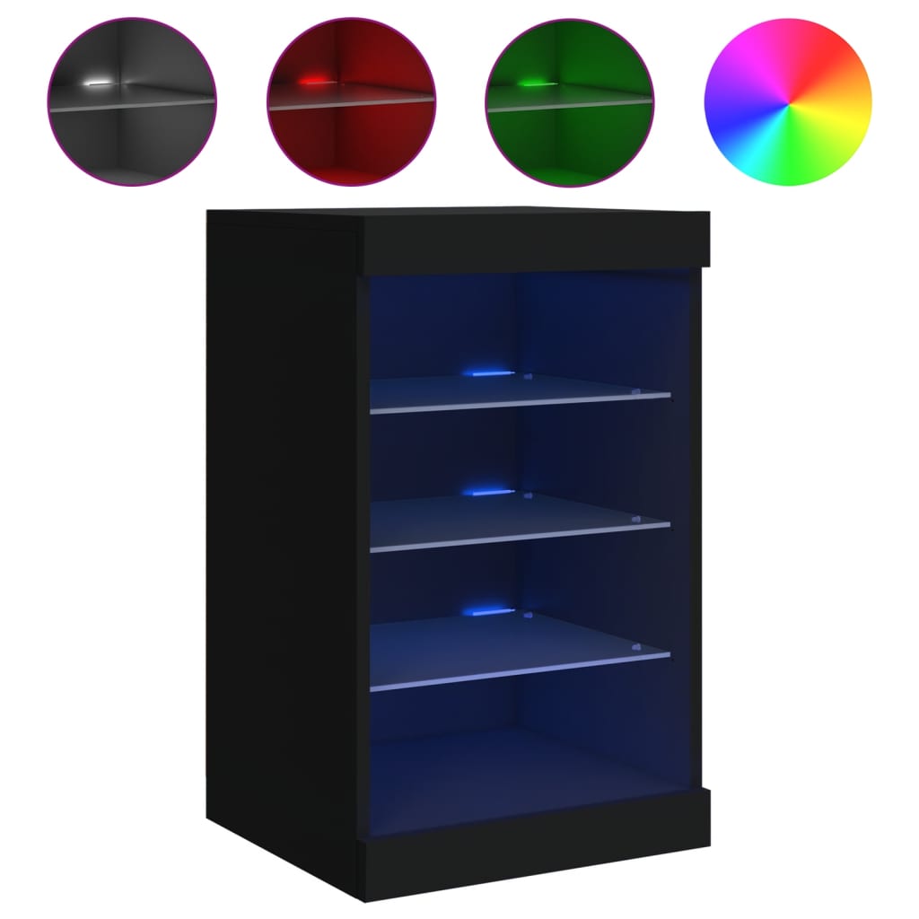 Skjenk med LED-lys svart 41x37x67 cm