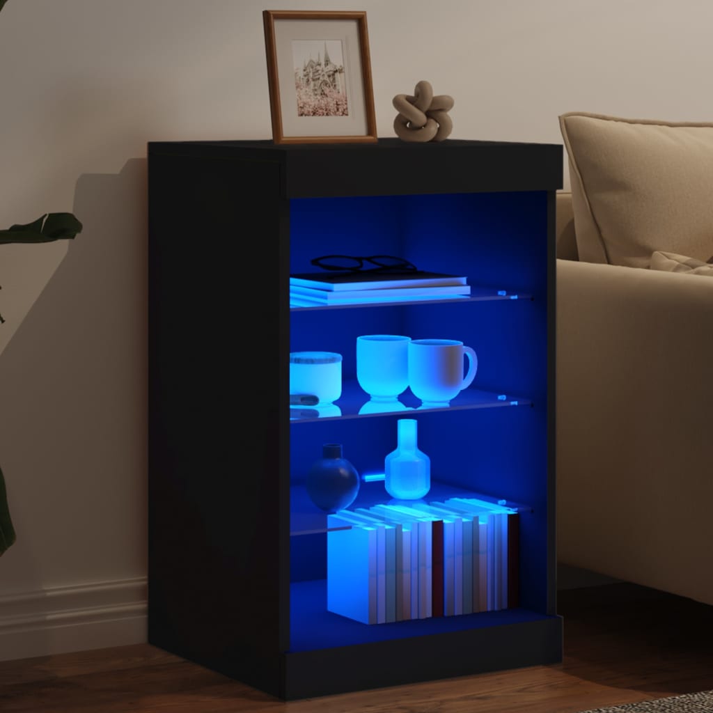 Skjenk med LED-lys svart 41x37x67 cm