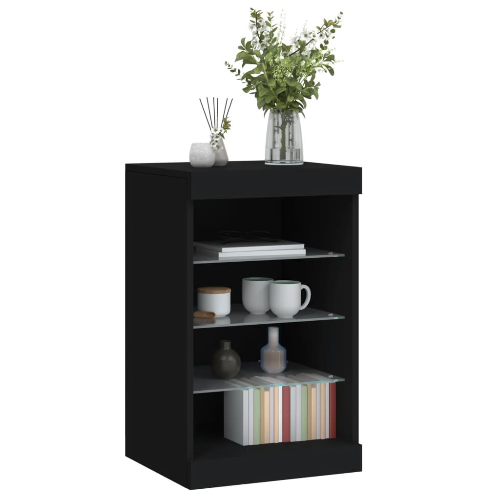 Skjenk med LED-lys svart 41x37x67 cm