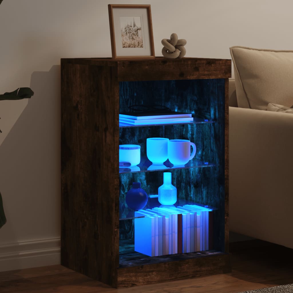 Skjenk med LED-lys røkt eik 41x37x67 cm