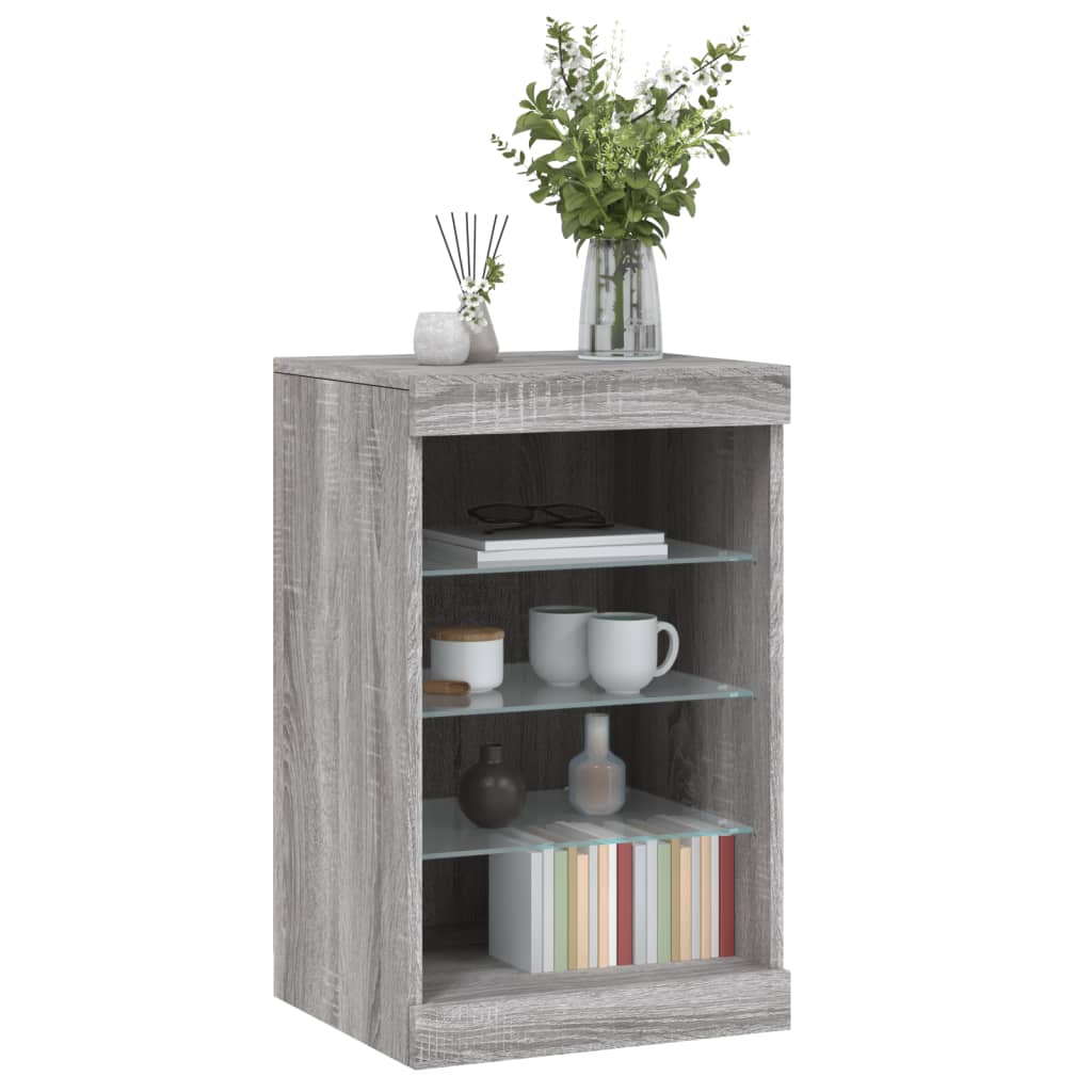 Skjenk med LED-lys grå sonoma 41x37x67 cm