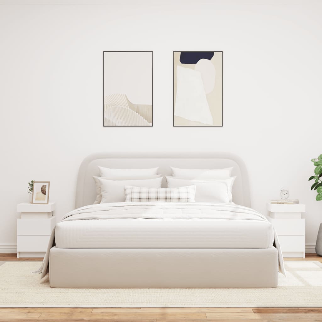 Nattbord med LED 2 stk hvit 35x39x55 cm