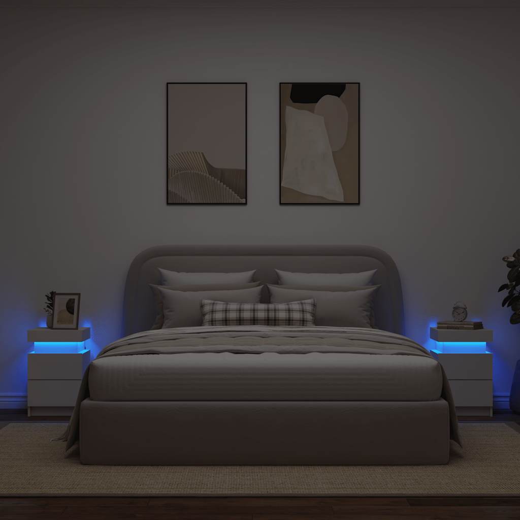 Nattbord med LED 2 stk hvit 35x39x55 cm