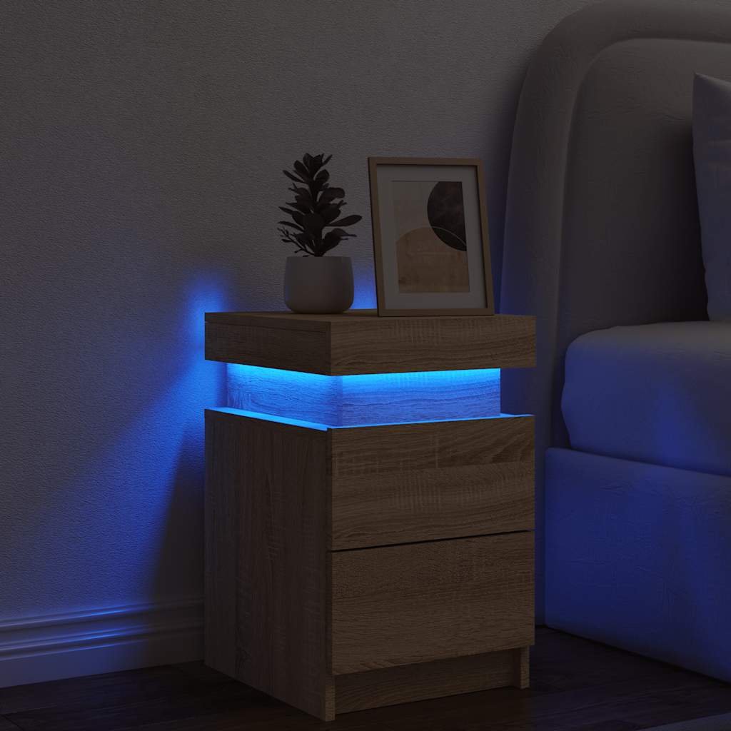 Nattbord med LED sonoma eik 35x39x55 cm