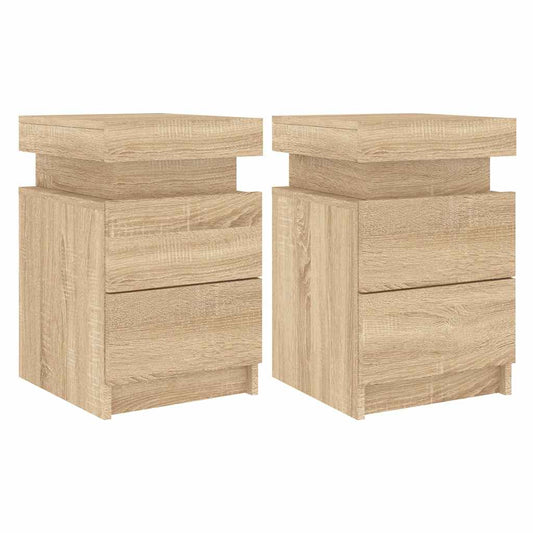 Nattbord med LED 2 stk sonoma eik 35x39x55 cm