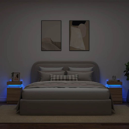 Nattbord med LED 2 stk sonoma eik 35x39x55 cm
