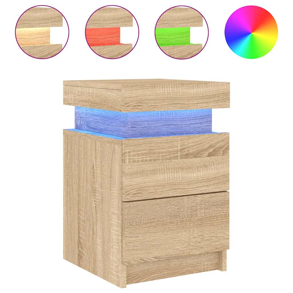 Nattbord med LED 2 stk sonoma eik 35x39x55 cm
