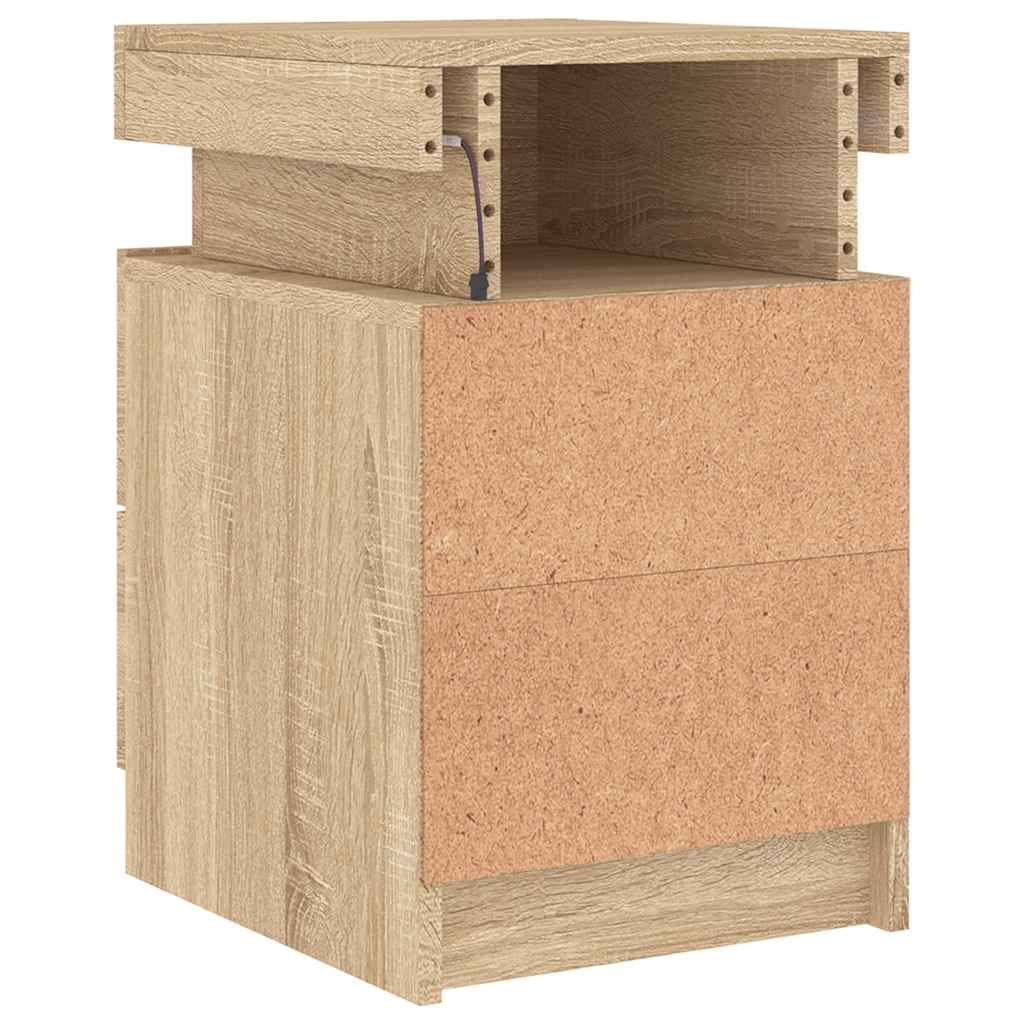 Nattbord med LED 2 stk sonoma eik 35x39x55 cm