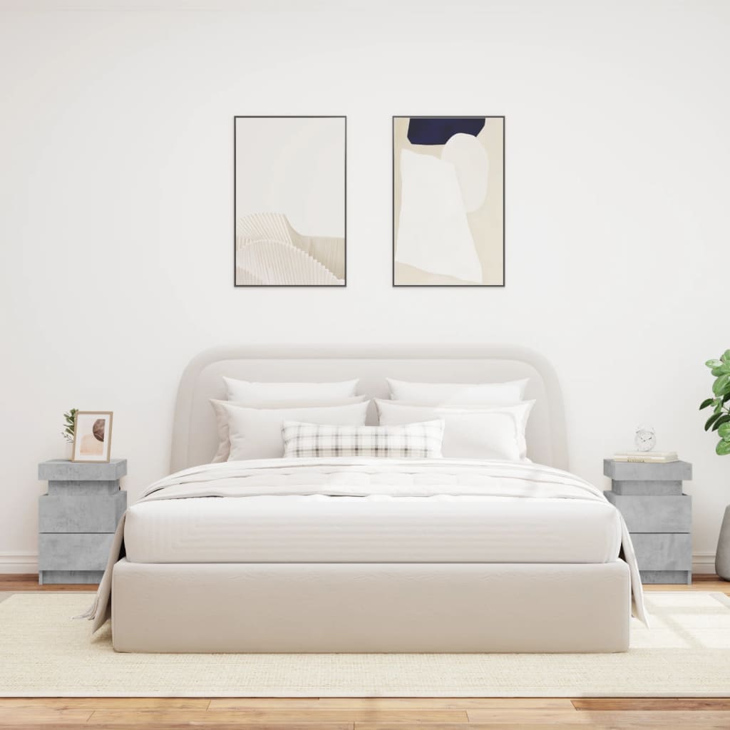 Nattbord med LED 2 stk betonggrå 35x39x55 cm