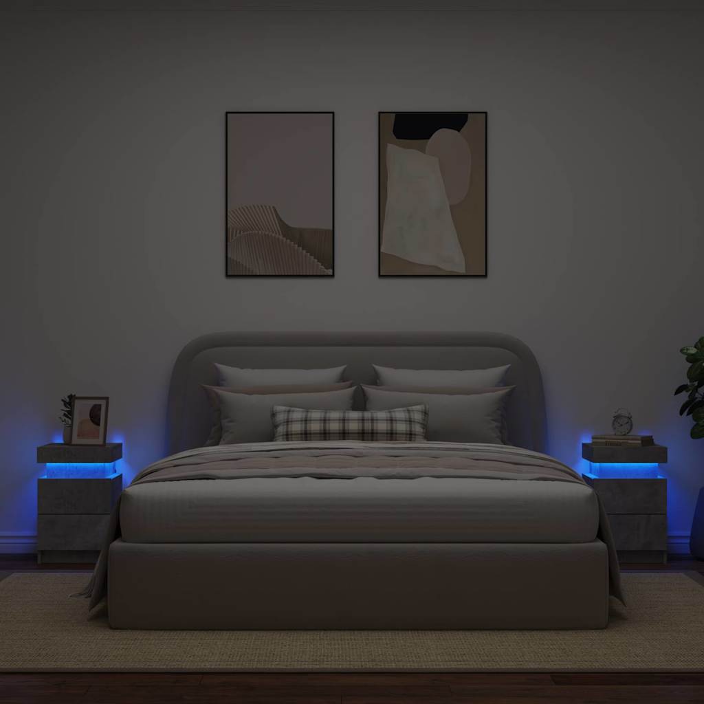 Nattbord med LED 2 stk betonggrå 35x39x55 cm