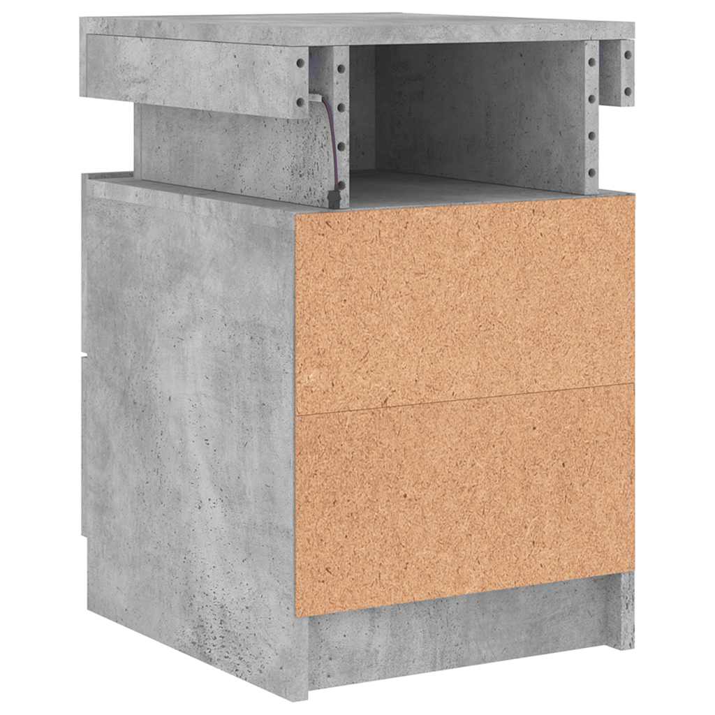 Nattbord med LED 2 stk betonggrå 35x39x55 cm