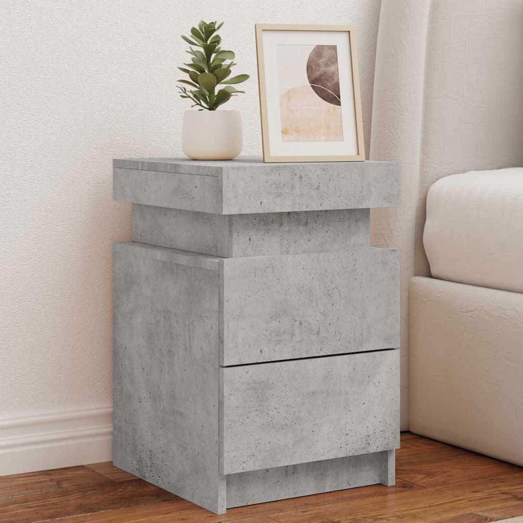 Nattbord med LED 2 stk betonggrå 35x39x55 cm