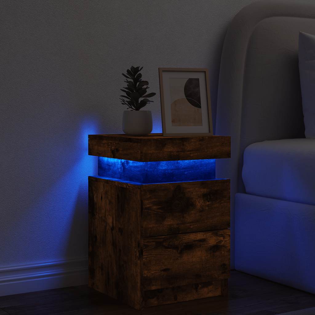 Nattbord med LED røkt eik 35x39x55 cm