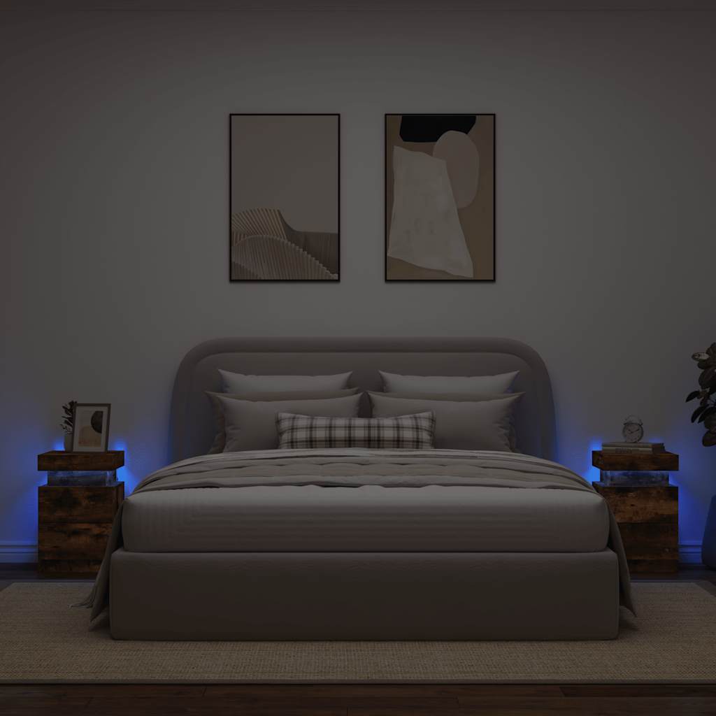 Nattbord med LED 2 stk røkt eik 35x39x55 cm