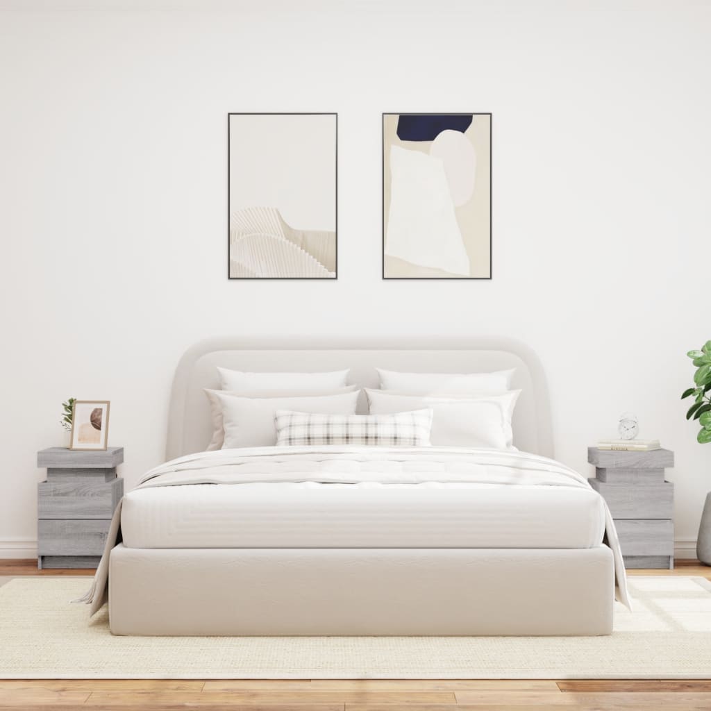 Nattbord med LED 2 stk grå sonoma 35x39x55 cm