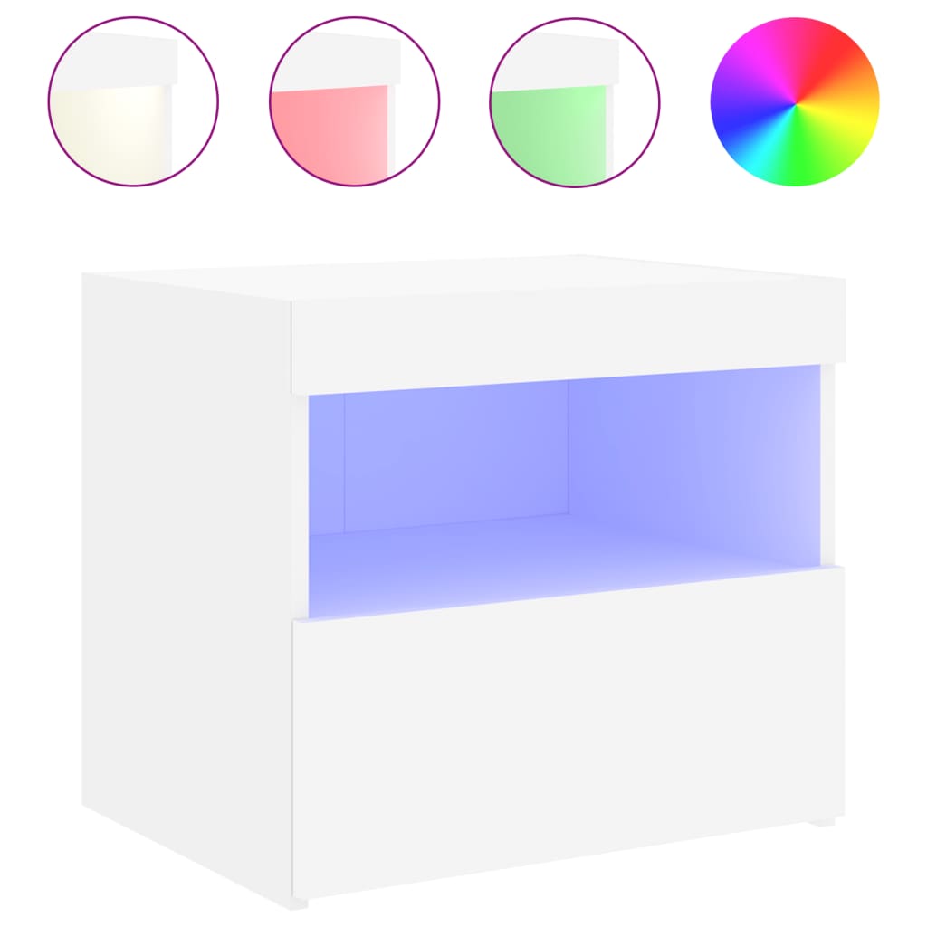 Nattbord med LED hvit 50x40x45 cm