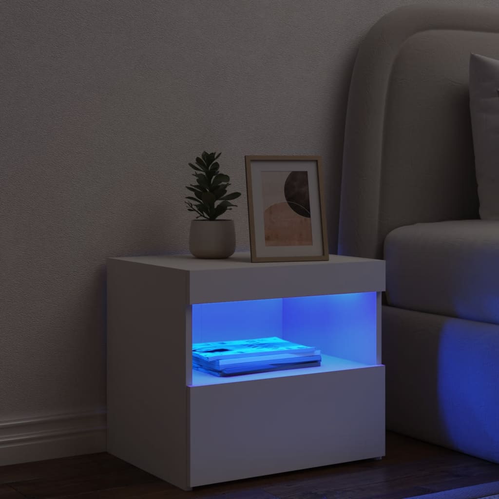 Nattbord med LED hvit 50x40x45 cm