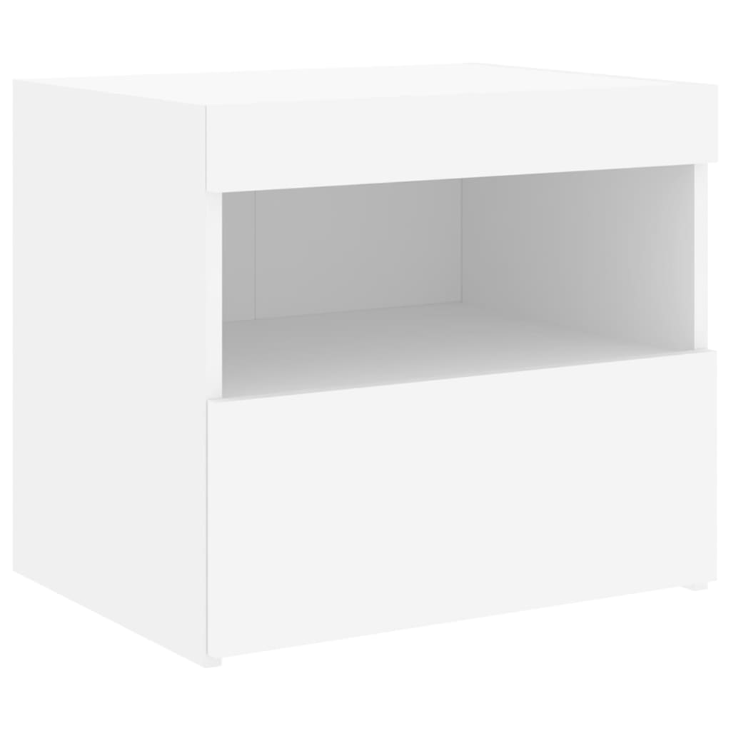 Nattbord med LED hvit 50x40x45 cm