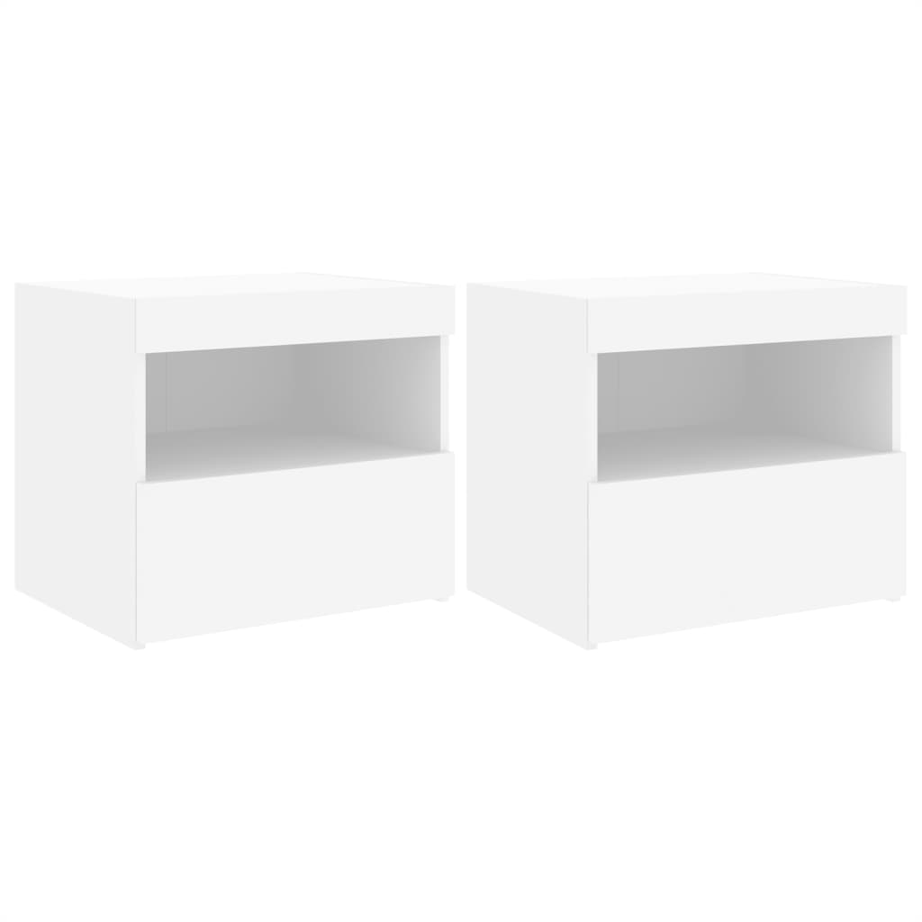 Nattbord med LED 2 stk hvit 50x40x45 cm