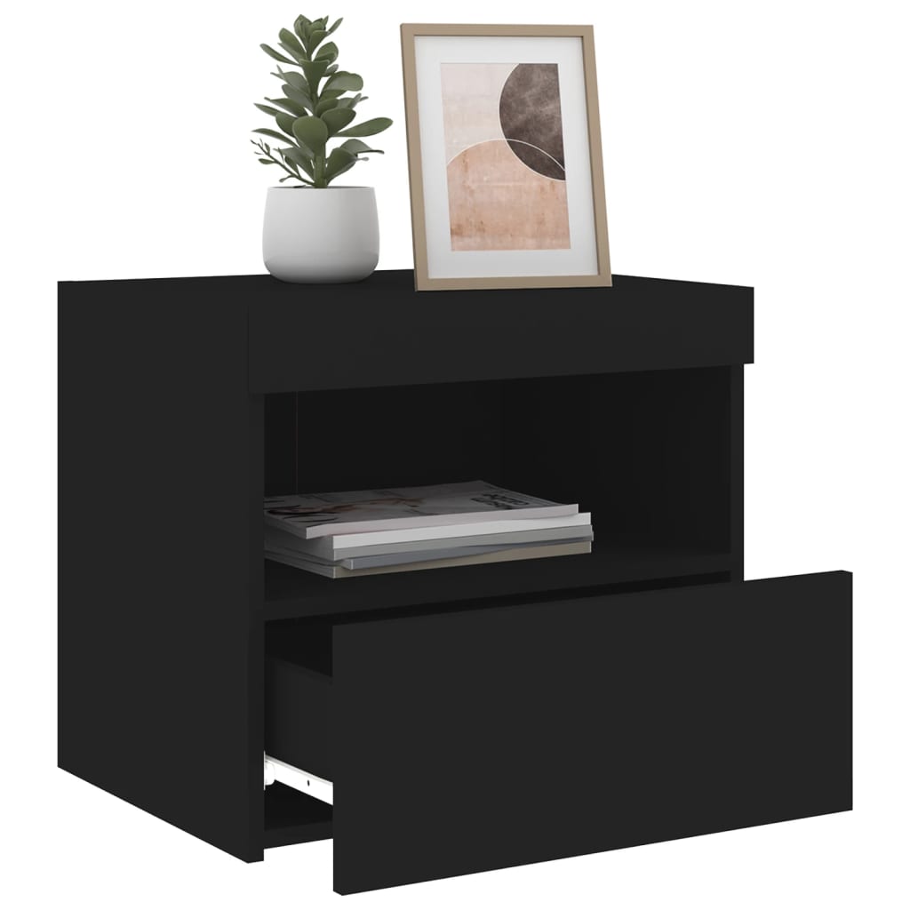 Nattbord med LED svart 50x40x45 cm