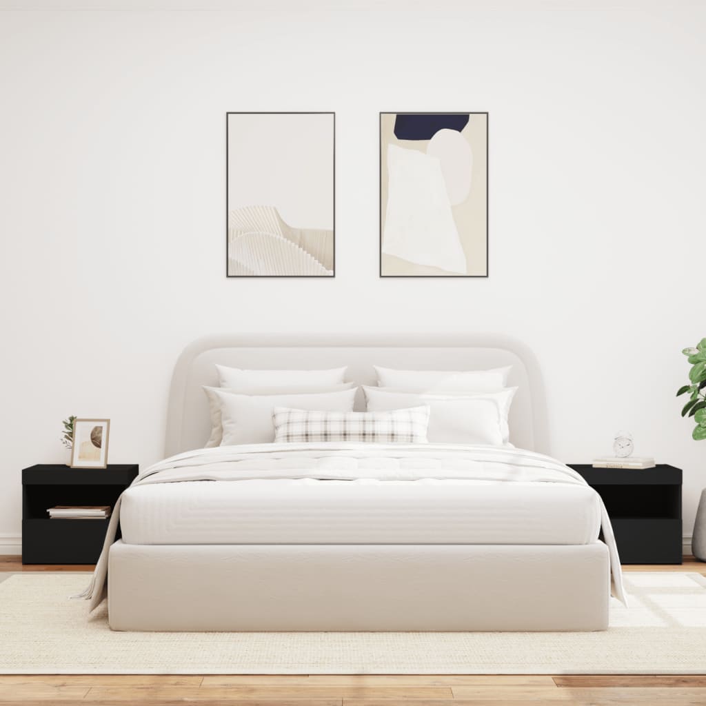 Nattbord med LED 2 stk svart 50x40x45 cm