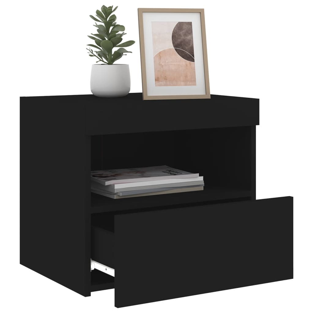 Nattbord med LED 2 stk svart 50x40x45 cm