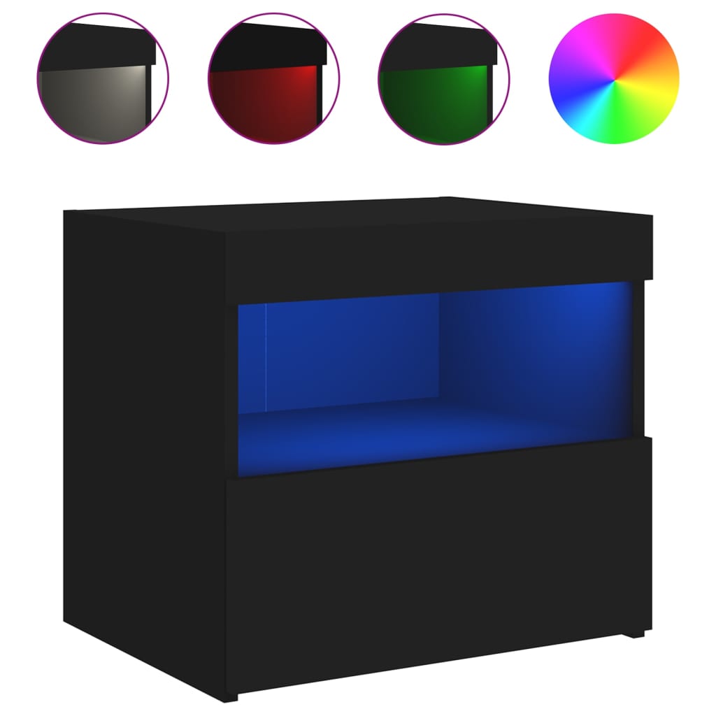 Nattbord med LED 2 stk svart 50x40x45 cm