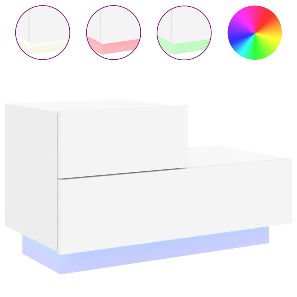 Nattbord med LED hvit 70x36x40,5 cm
