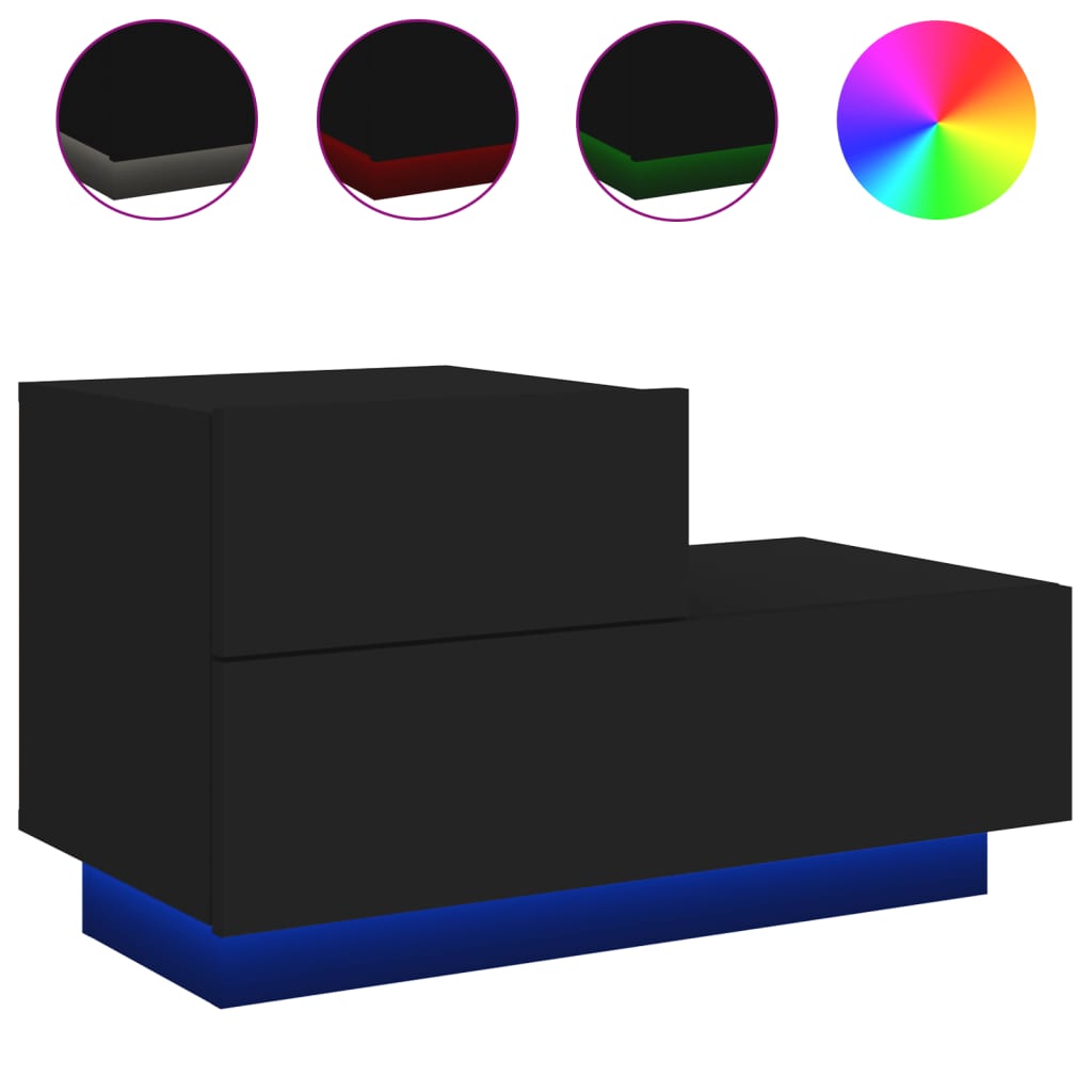 Nattbord med LED svart 70x36x40,5 cm