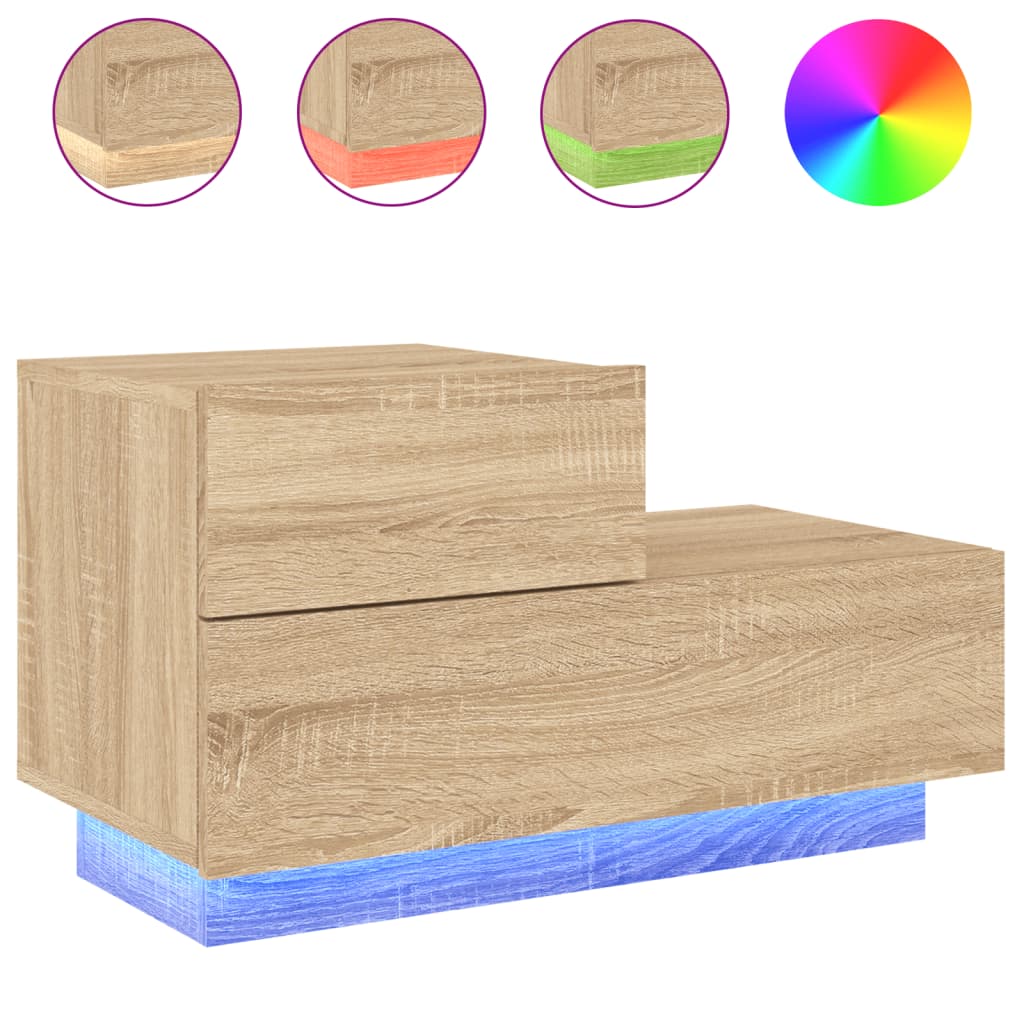 Nattbord med LED sonoma eik 70x36x40,5 cm
