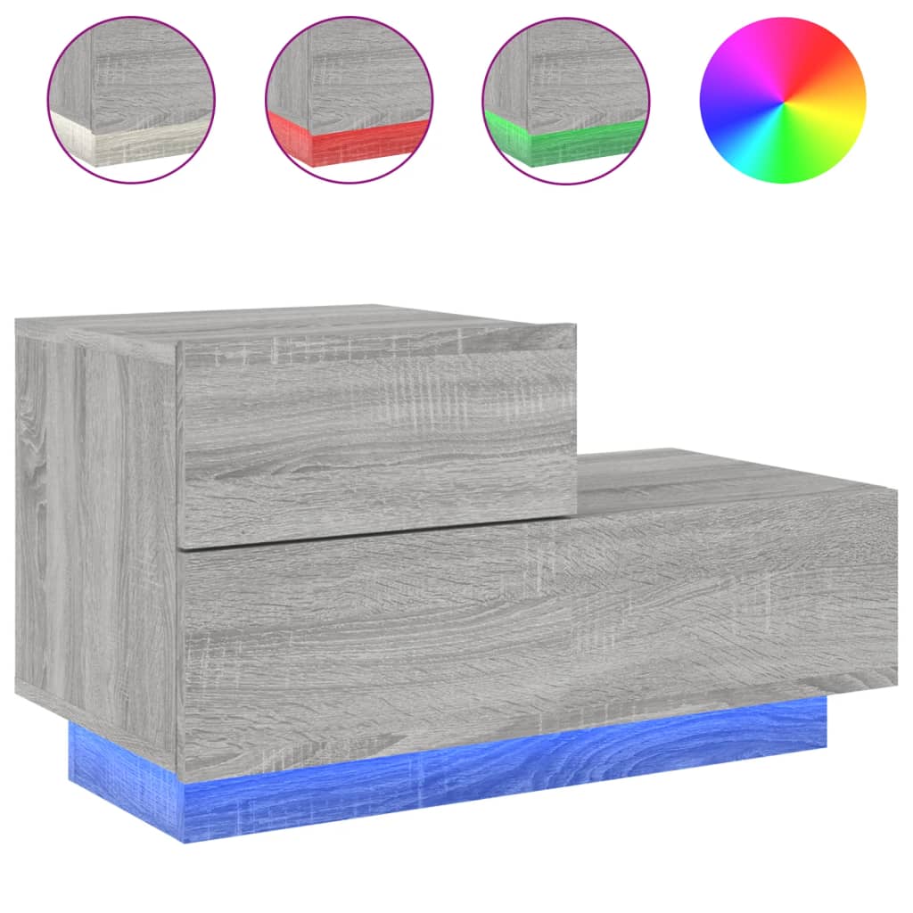 Nattbord med LED grå sonoma 70x36x40,5 cm