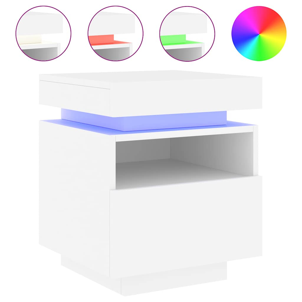 Nattbord med LED hvit 40x39x48,5 cm