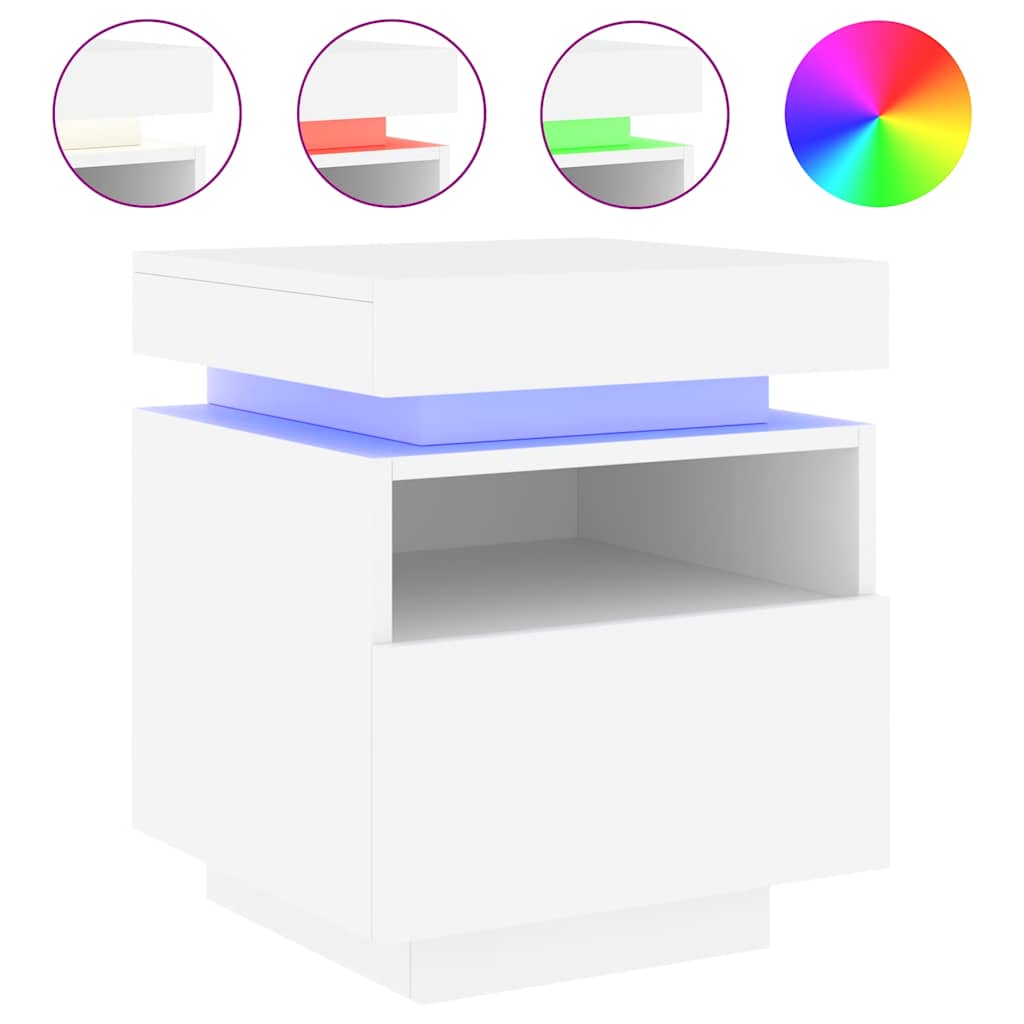 Nattbord med LED 2 stk hvit 40x39x48,5 cm
