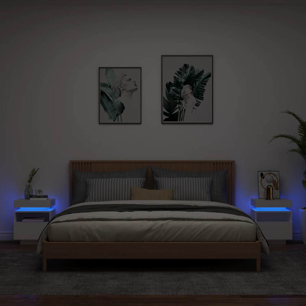 Nattbord med LED 2 stk hvit 40x39x48,5 cm