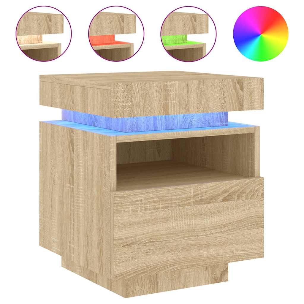 Nattbord med LED 2 stk sonoma eik 40x39x48,5 cm