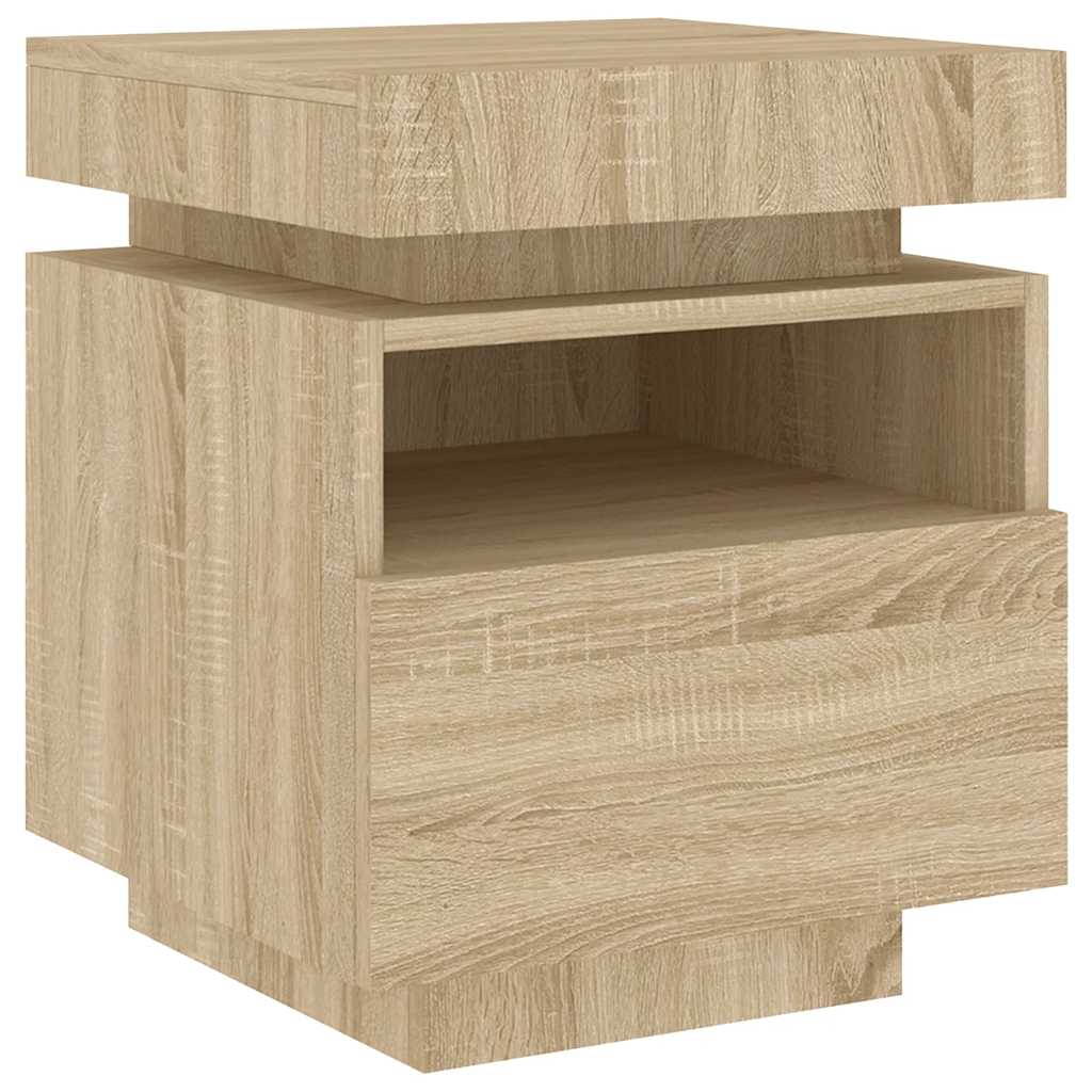 Nattbord med LED 2 stk sonoma eik 40x39x48,5 cm