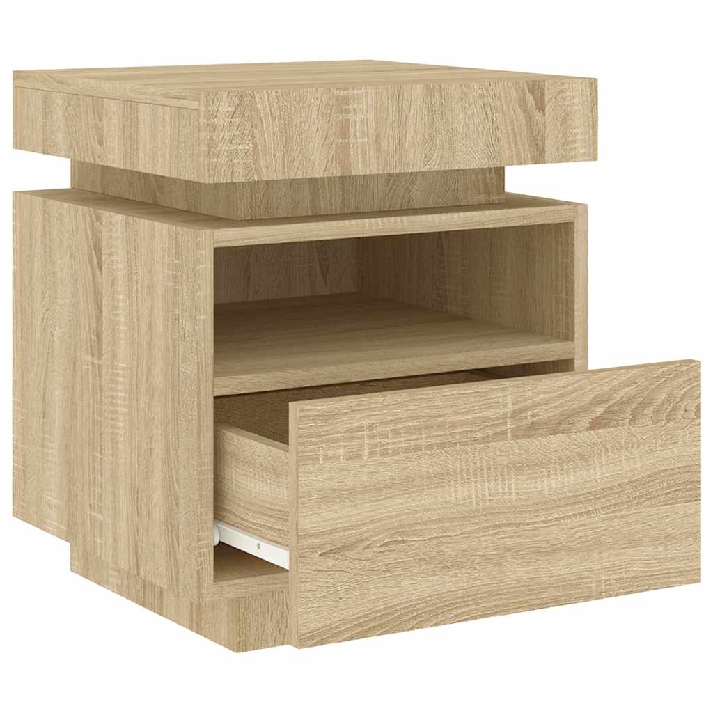 Nattbord med LED 2 stk sonoma eik 40x39x48,5 cm