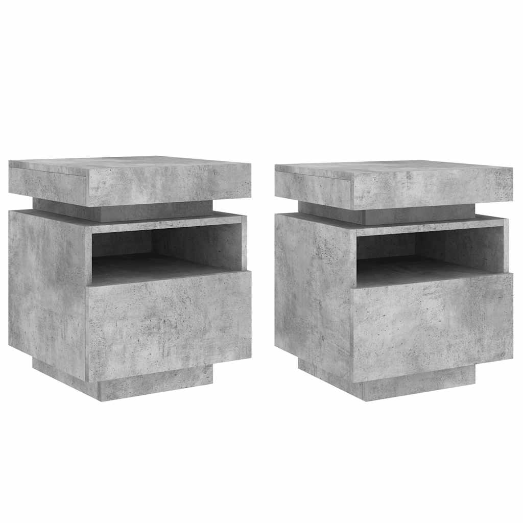 Nattbord med LED 2 stk betonggrå 40x39x48,5 cm