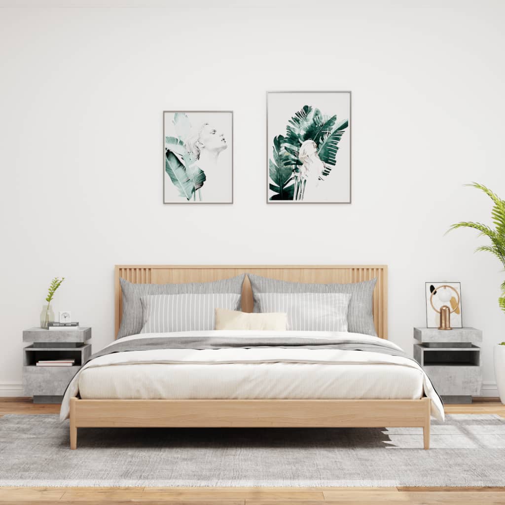 Nattbord med LED 2 stk betonggrå 40x39x48,5 cm