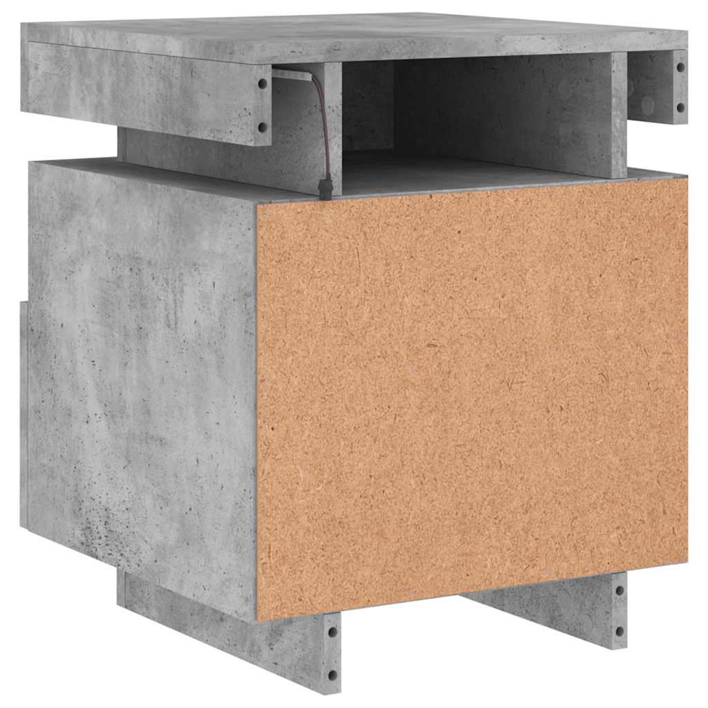 Nattbord med LED 2 stk betonggrå 40x39x48,5 cm