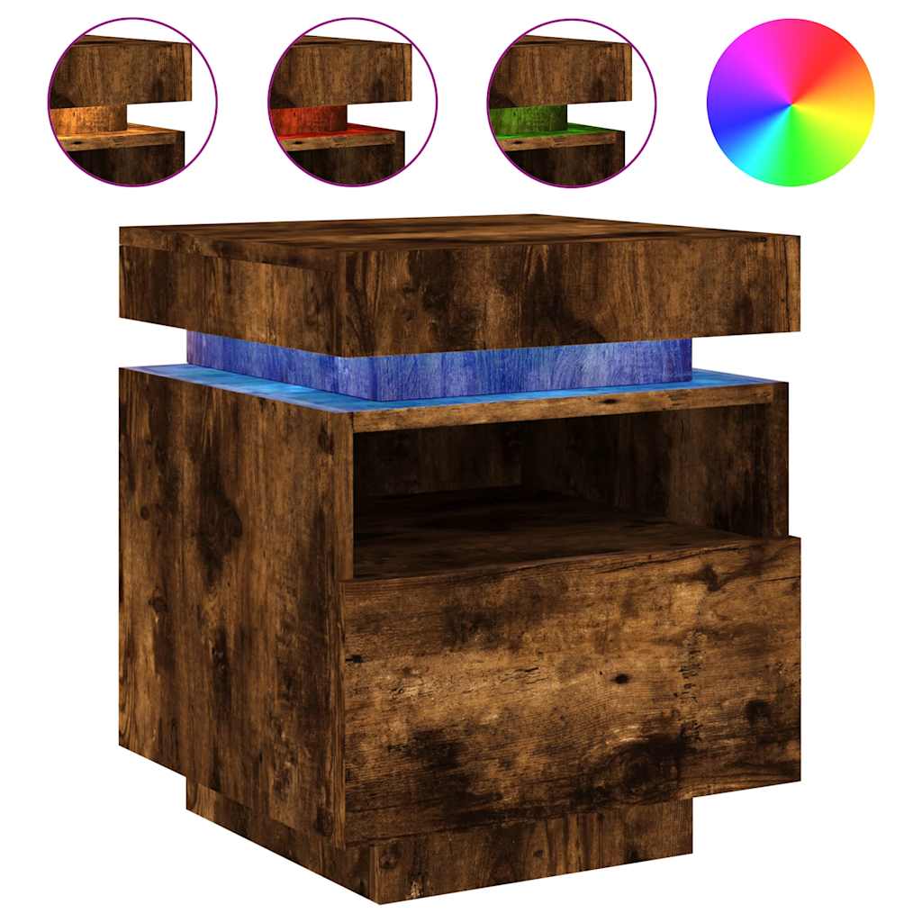 Nattbord med LED 2 stk røkt eik 40x39x48,5 cm