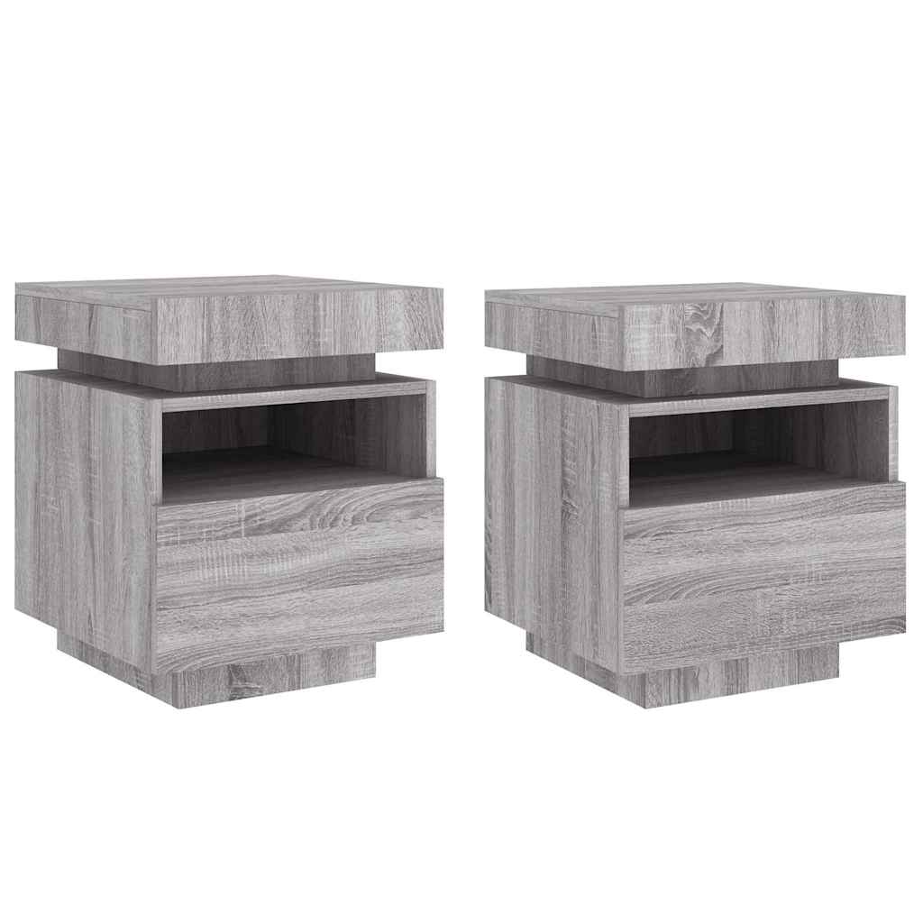 Nattbord med LED 2 stk grå sonoma 40x39x48,5 cm
