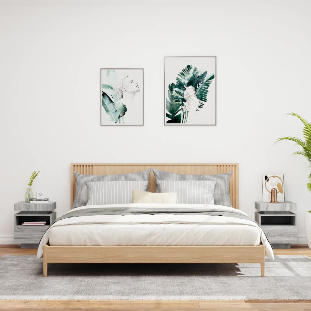 Nattbord med LED 2 stk grå sonoma 40x39x48,5 cm