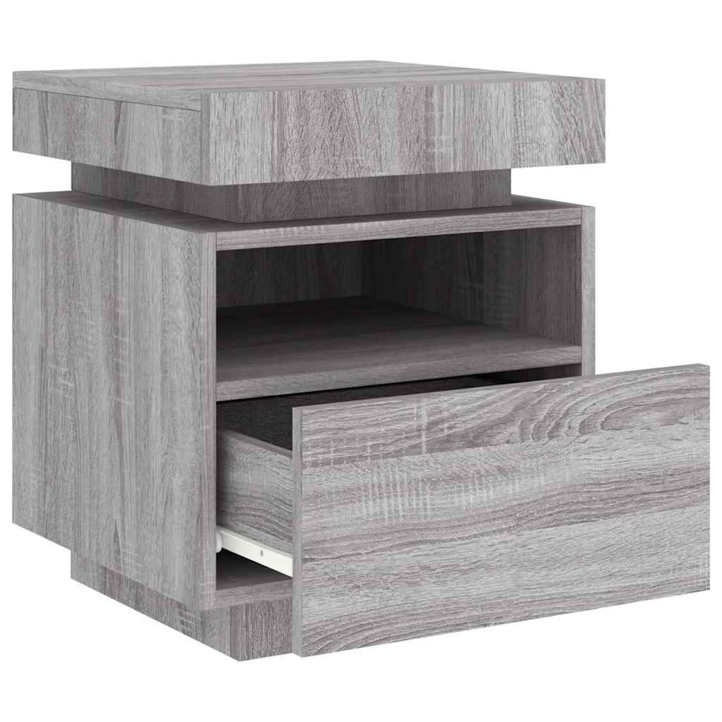 Nattbord med LED 2 stk grå sonoma 40x39x48,5 cm