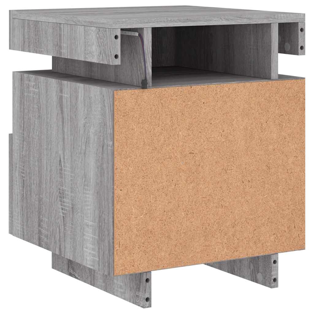 Nattbord med LED 2 stk grå sonoma 40x39x48,5 cm