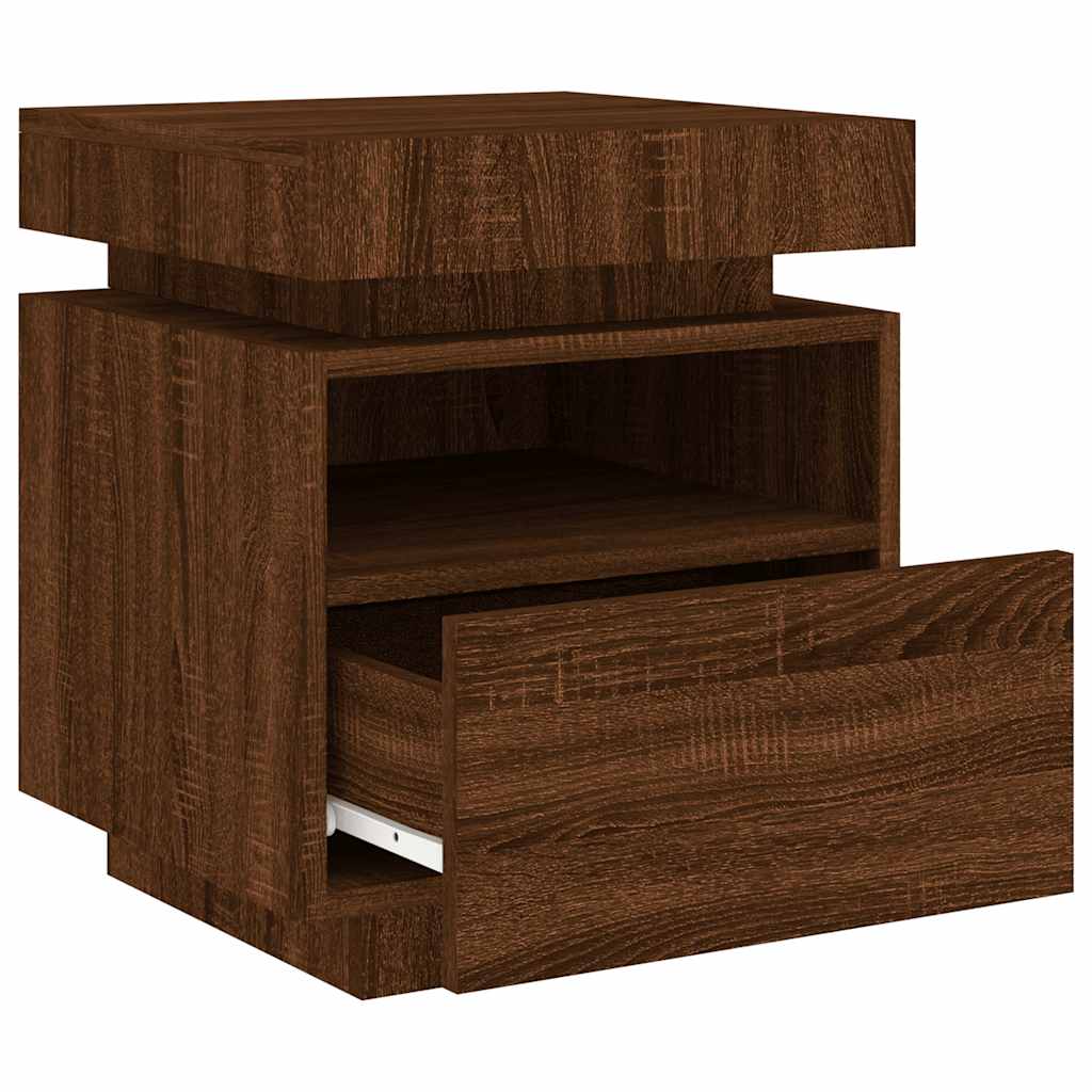 Nattbord med LED brun eik 40x39x48,5 cm
