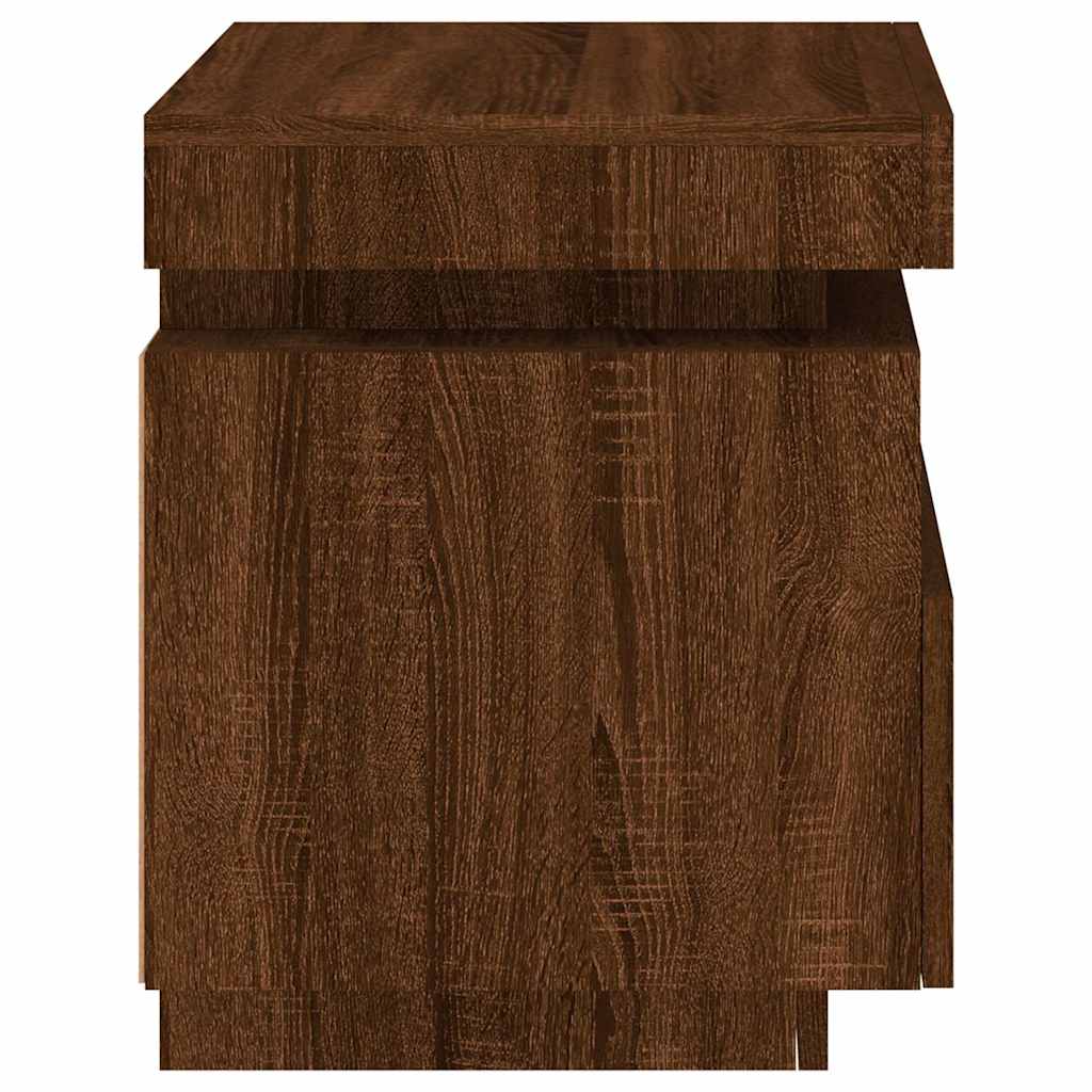 Nattbord med LED brun eik 40x39x48,5 cm