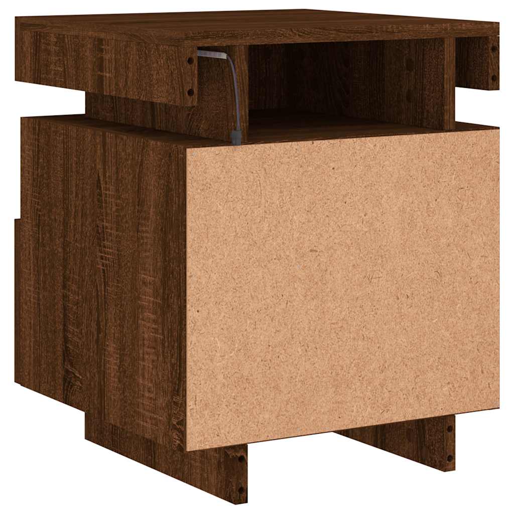 Nattbord med LED brun eik 40x39x48,5 cm